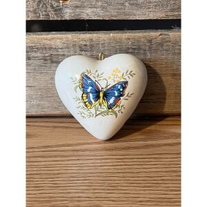 VINTAGE Ceramic‎ Pomander Heart Shape with Blue Butterfly Design 3"x3" Beautiful